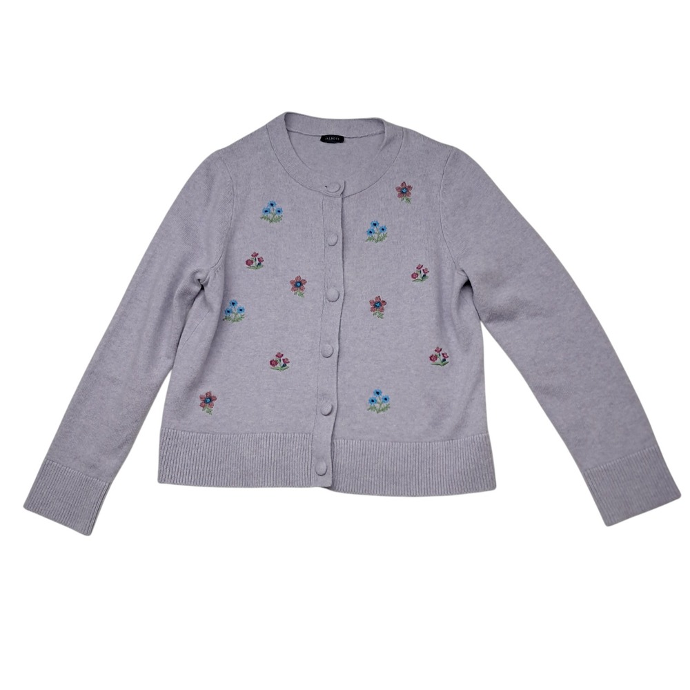 Talbots Cardigan Womens Medium* Purple Floral Embroidered Button‎ Up Cottagecore
